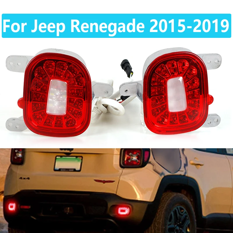 

For 2015-2019 Jeep Renegade 12V 3W 3D Optic Red LED Rear Bumper Reflectors Rear Fog Tail Lamps Backup Reverse Lights