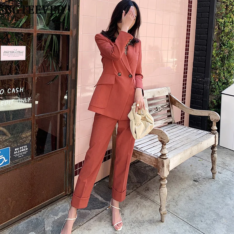 Комплект брючный BGTEEVER Женский модный синий пиджак и брюки-карандаш рабочая