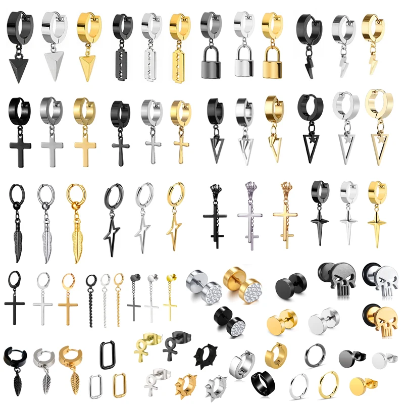 Серьги унисекс из нержавеющей стали, ювелирные изделия в стиле панк/готика, имитация пирсинга черного и золотого цвета, подарочные украшения, 1 пара