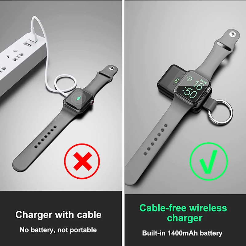 portable wireless charger for apple watch 7 keychain usb c 1400mah power bank battery charger for apple watch 6 5 4 iwatch free global shipping