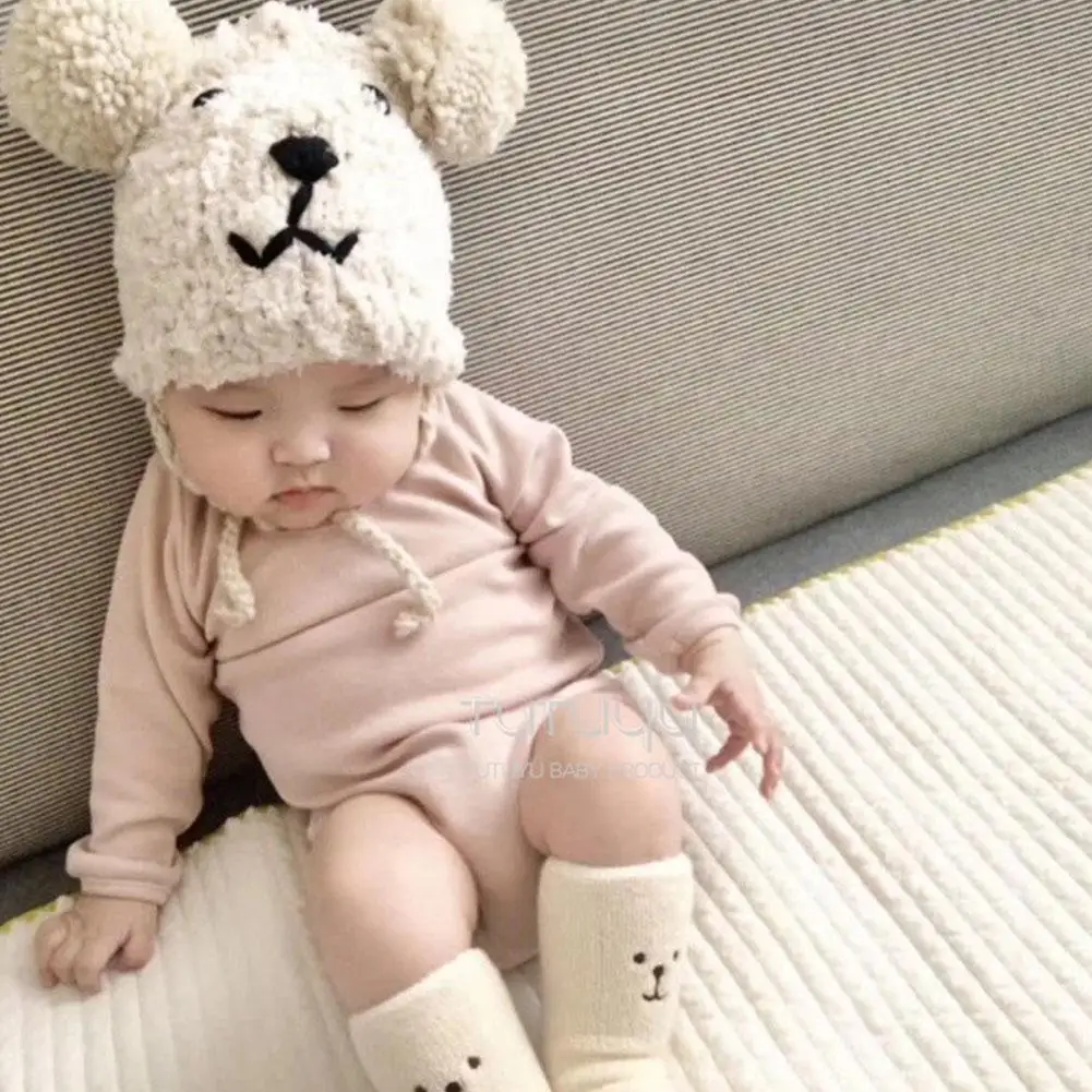 MISSKY Детские шапочки на осень и зиму шерстяные шапки с двумя плюшевыми шариками