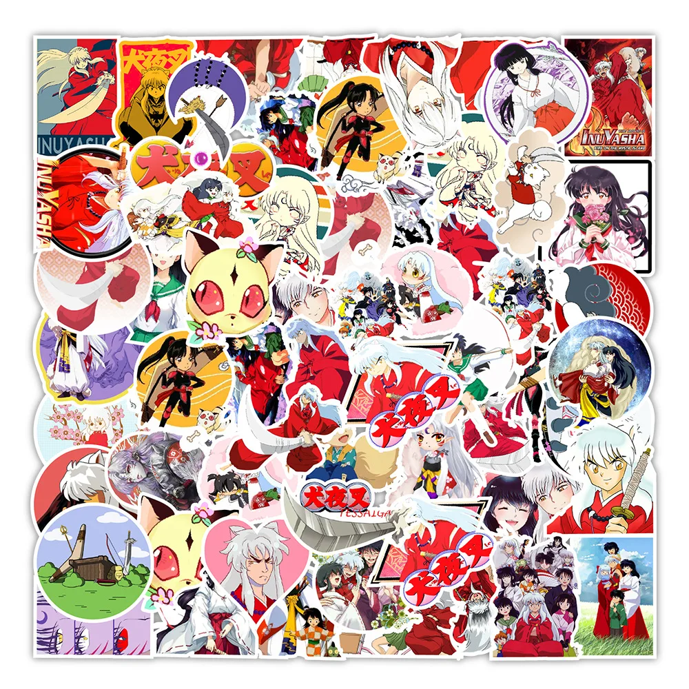 Pegatinas de grafiti skate para ordenador port&aacute;til, 50 Uds., Inuyasha dibujos animados de Anime japon&eacute;s, pegatinas impermeables para maleta, port&aacute;til, guitarra-4