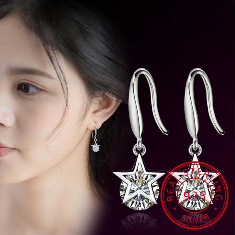 

Exquisite 925 stamp silver color Jewelry Shiny Zirconia Star Tassel Earrings For Women Gift Oorbellen Brincos S-E302
