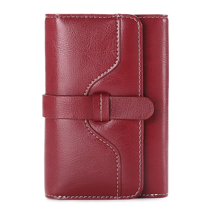 

Leather Ladies Short Wallet Oil Wax Cowhide Korean Version Three Fold Short Wallet Cowhide Fashion Coin Purse Card Holder