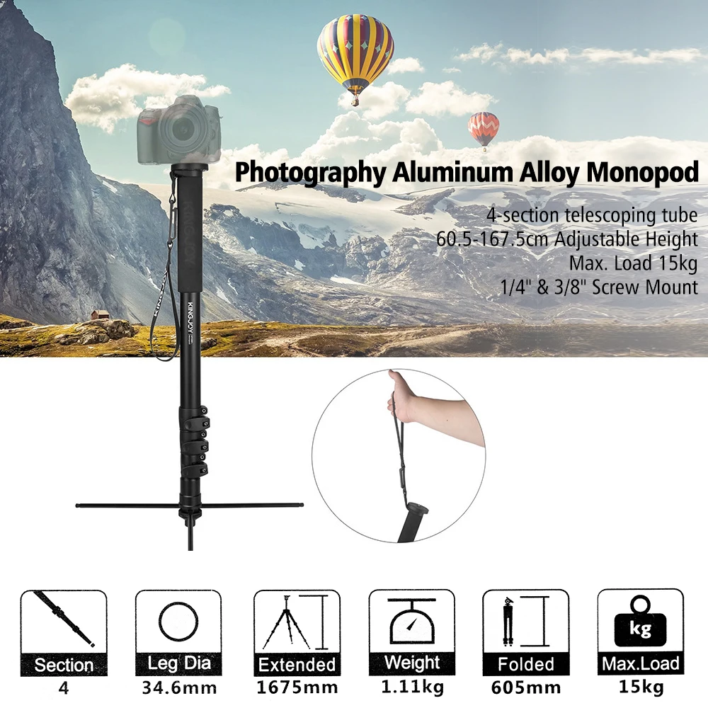 Монопод для фотокамеры KINGJOY MP408FL штатив из алюминиевого сплава с 4 секциями