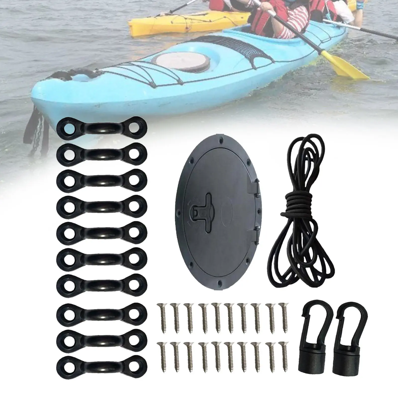 

Kayak Pad Eyes Set High Performance Kayak Replacement Kit Set with Nylon Pad Eyes Screw Bungee Cord for Kayak Supplies Gear