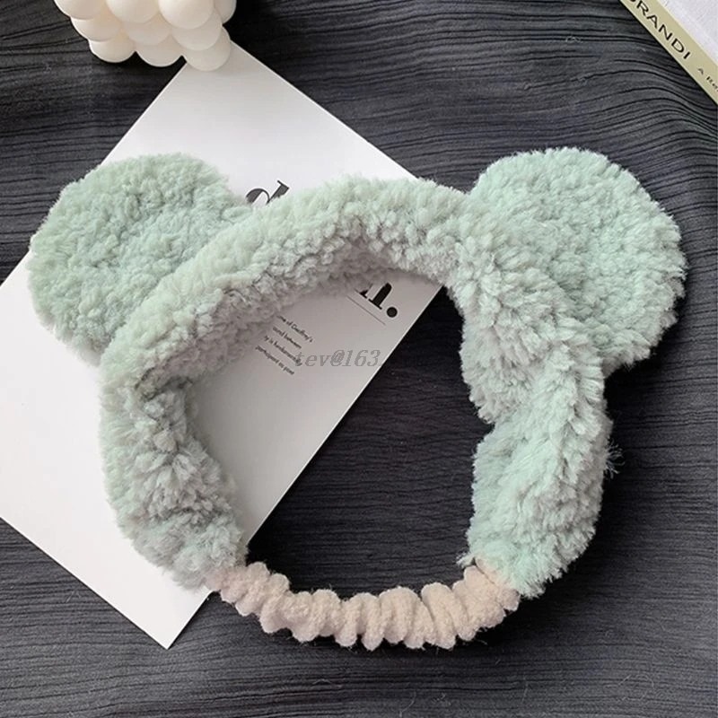 

Women Velvet Thick Warm Headband Faux Wool Plush Fuzzy Wide Hairband Sweet Candy Color Cute Bear Ears Elastic Turban