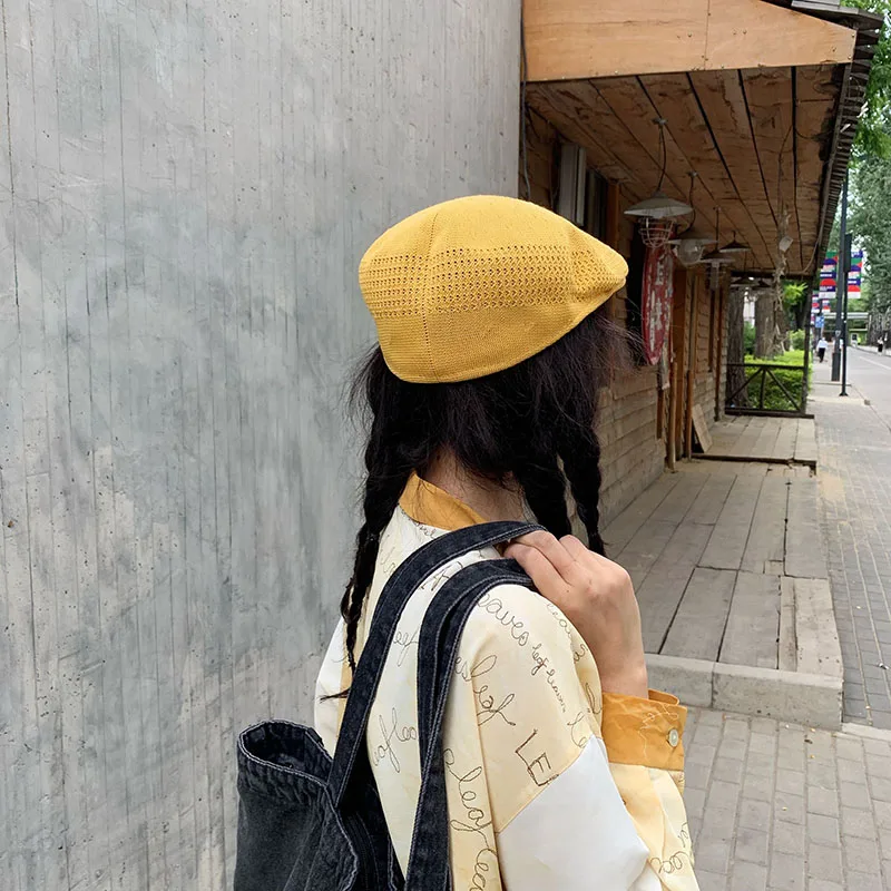 

2021 New Casual Hollow beret Hats Retro Berets Hat For Women Flat Caps Artist Peaked Newsboy Cap Summer straw hat For Gril