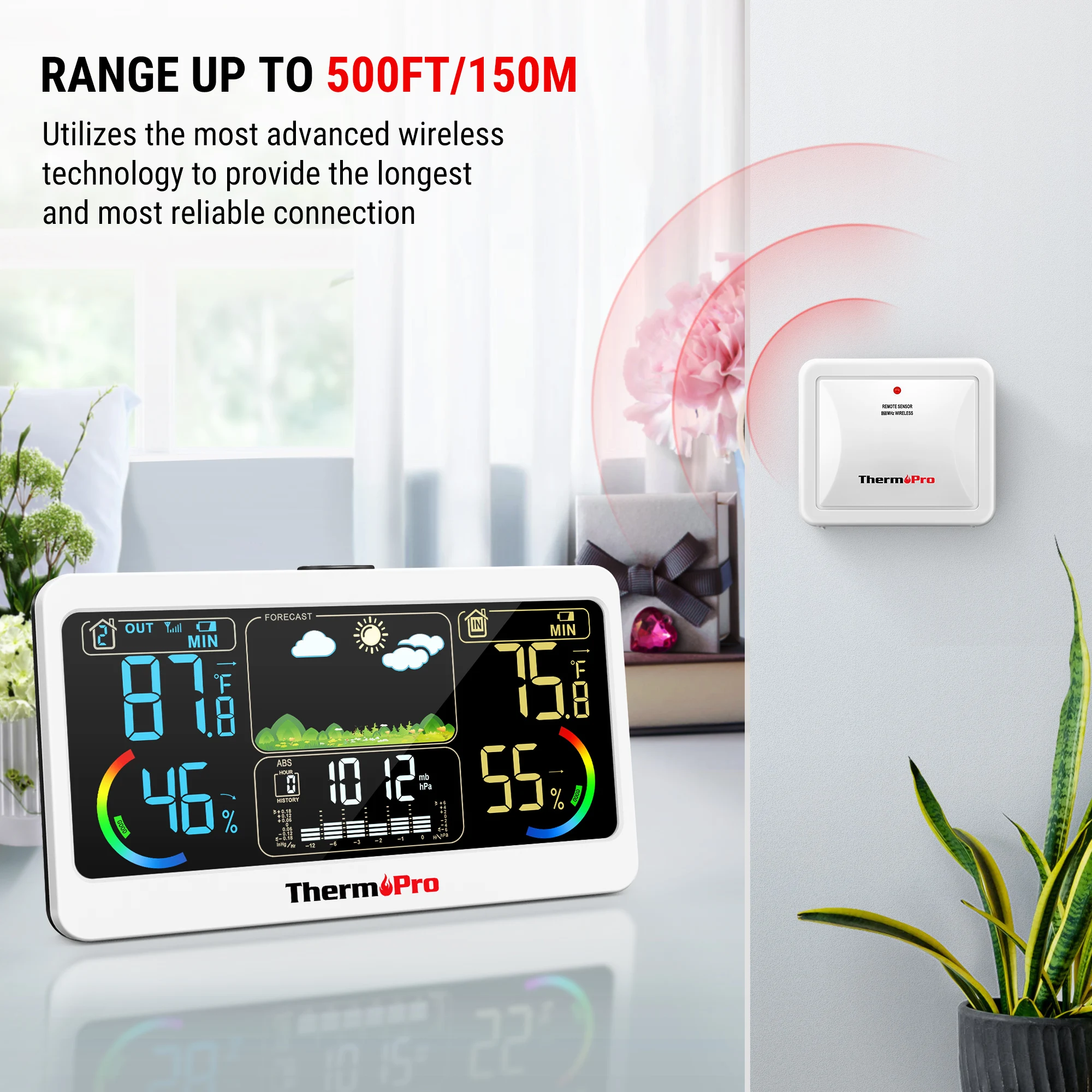 Метеостанция ThermoPro TP68C 150 м беспроводная с большим дисплеем гигрометр | Дом и сад