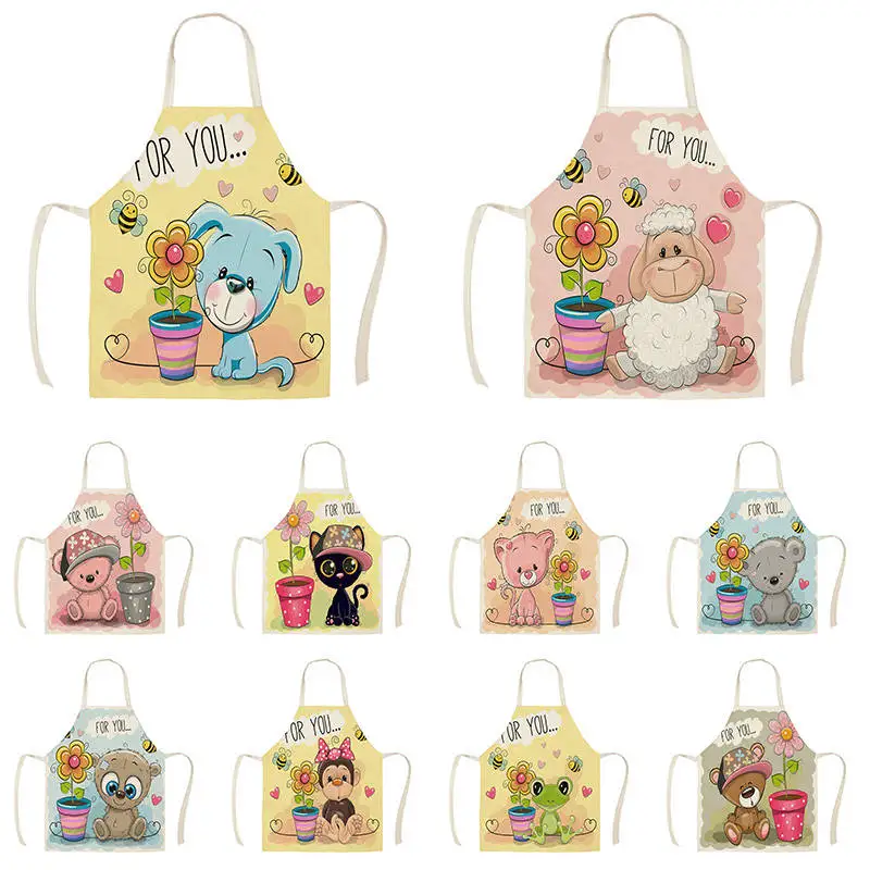 

Cartoon Owl Cat Bear Sheep Kitchen Aprons Unisex Dinner Party Cooking Bib Funny Pinafore Cleaning Apron WQTP126