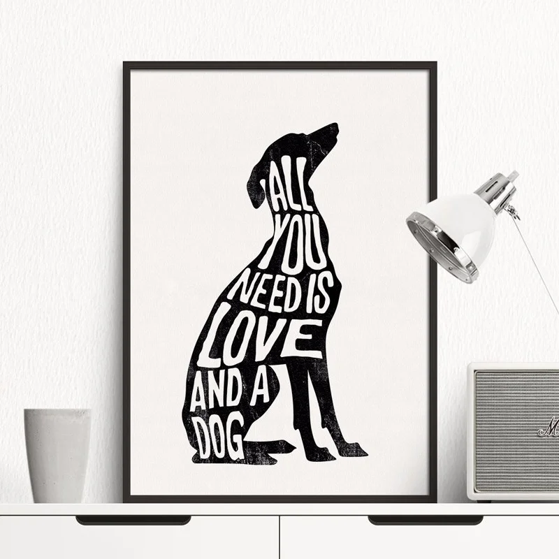 

Nordic Alphabet Dog Canvas Paintings Quotes Minimalist Animal Posters and Prints Modern Art Home Wall Decorative Canvas Pictures