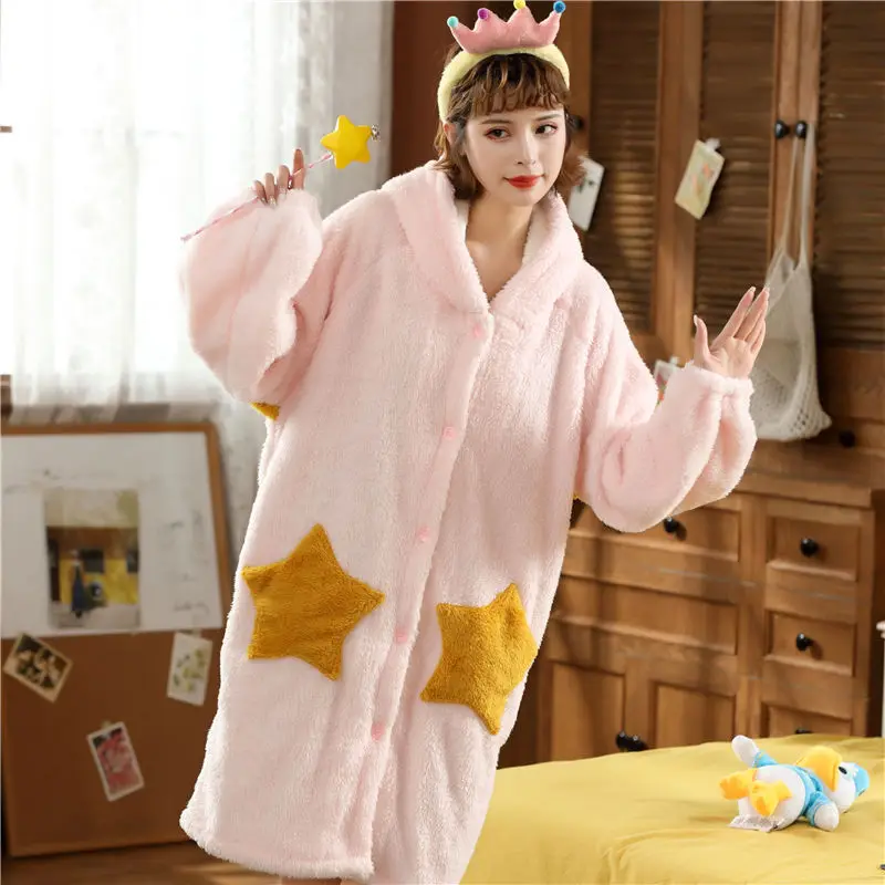 Albornoz largo Kawaii para ni&ntilde;os, conjunto de pijamas de algod&oacute;n, terciopelo, Coral, con dibujos animados, para Oto&ntilde;o e Invierno-1