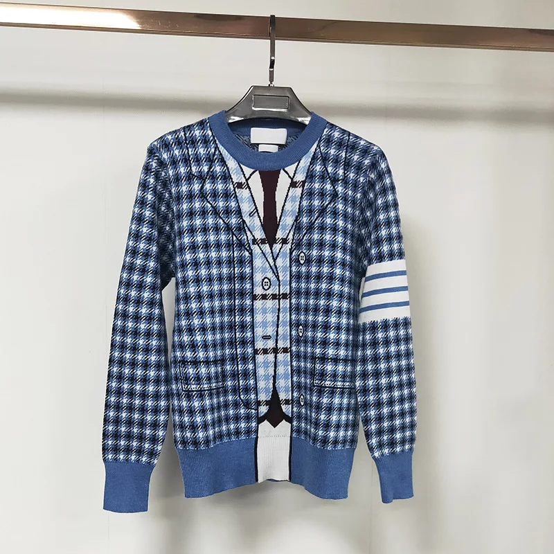 

Fashion TB 2021 Thom Brand Sweaters Women Slim Fit O-Neck Pullovers Clothing Striped Wool Cotton Plaid Casual Coat