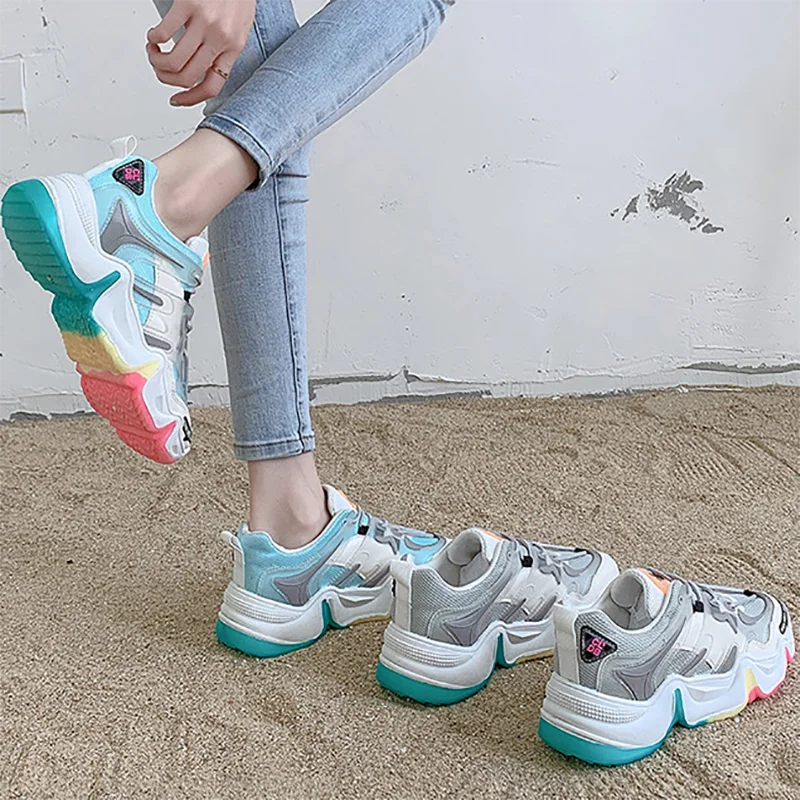 

2020 New Women Platform Sneakers Fashion Chunky Casual Shoes Mesh Lace Up Sport Vulcanized Shoes Woman Trainers Zapatillas Mujer