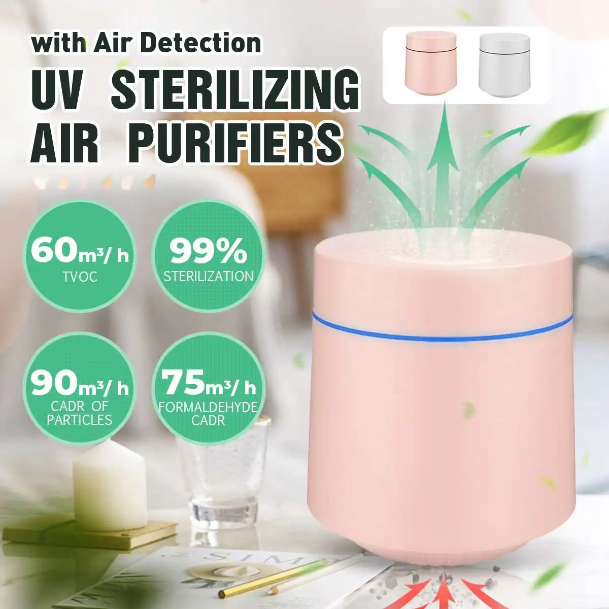 

New Usb Portable UV Air Purifier Allergies Eliminator Air Cleaner for Dust Pollen Smoke and Pet Dander Purifiers for Home Office