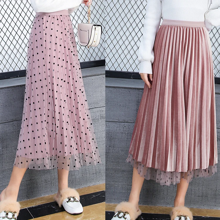 Юбка женская плиссированная с завышенной талией в горошек | Женская одежда