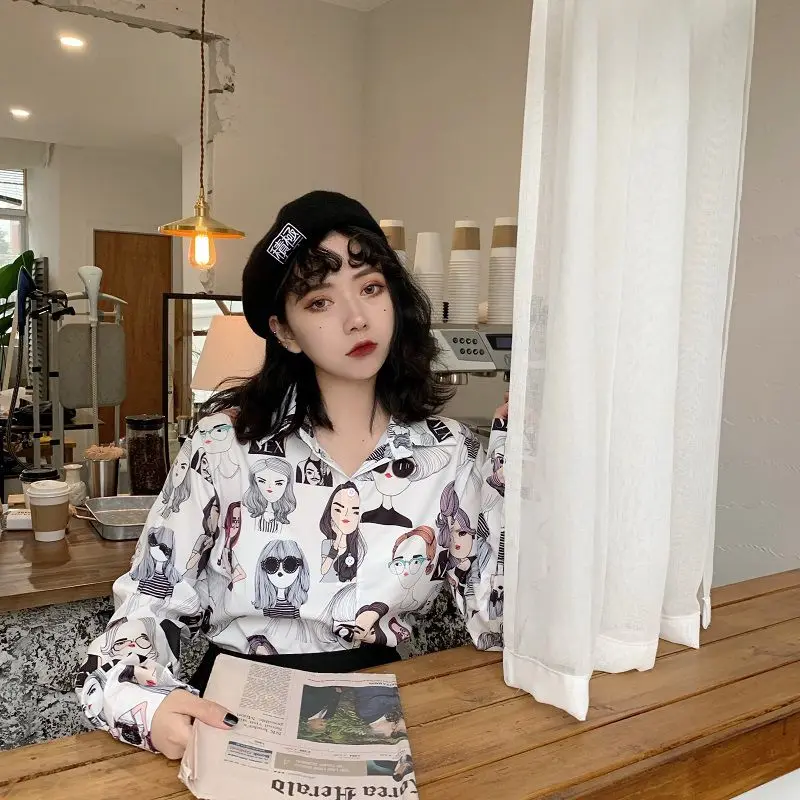 

Chiffon Retro Blouses For Women Temperament Print Tops Lapel Blouse Vintage Long Sleeve Casual Shirts Camisa Wild Personality