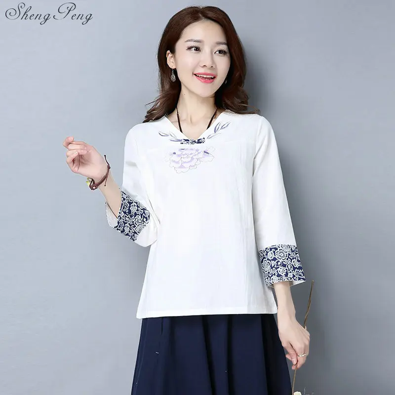2019 винтажные рубашки из хлопка и льна в китайском стиле женские повседневные с
