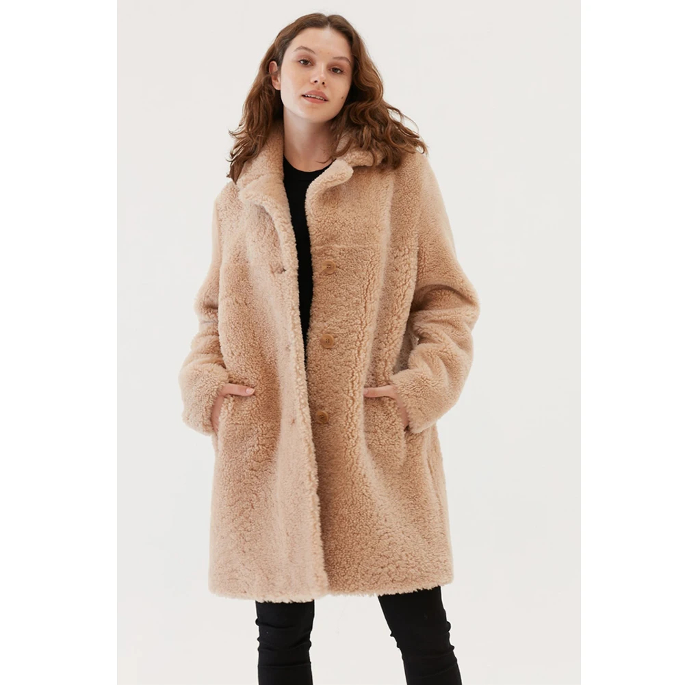 Womens Classic Shearling Coat Turkey Fur Coat Long Leather Jacket Womens Wool Coat Warmest Winter Coats