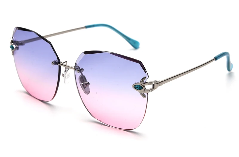 blue pink lens Kachawoo, женские солнцезащитные очки без оправы, квадратные, розовые, металлические, золотые, зеленые, солнцезащитные очки для женщин, стразы, высокое качество, неправильный стиль - Цвет линз: blue pink lens