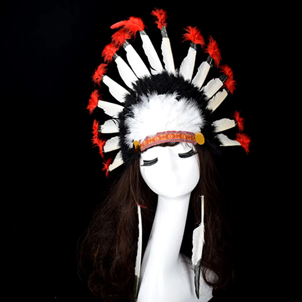 Свадебный головной убор с перьями индийский для косплея Emirates черный и белый