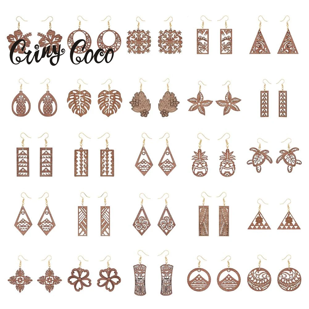 Гавайские деревянные серьги ручной работы богемные Цветочные акриловые Висячие