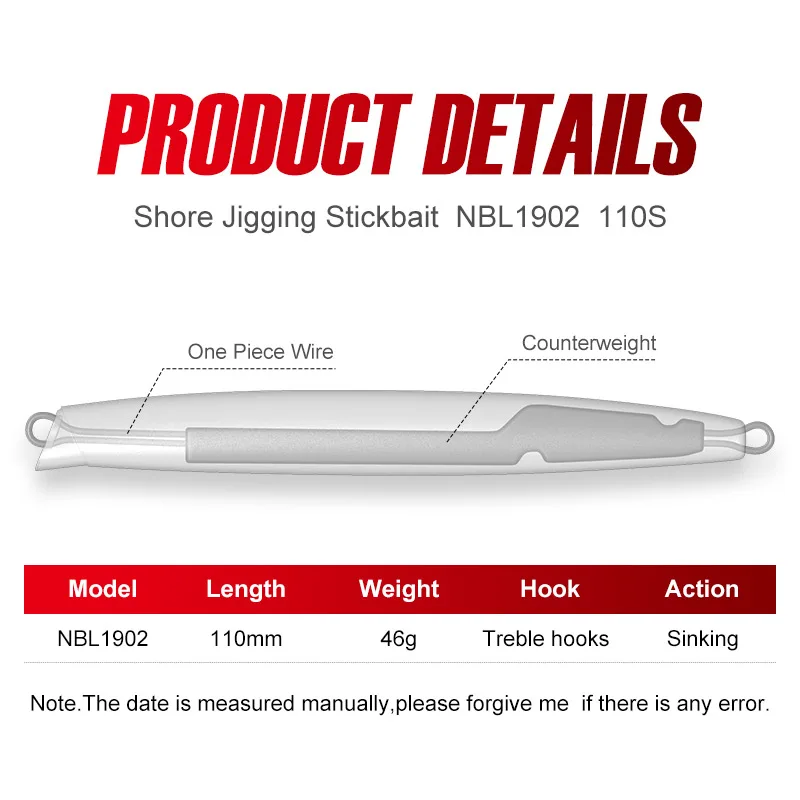 Noeby 3Pcs Fishing Lure Set 110mm 46g Sinking Pencil Long Casting Wobblers Artificial Hard Bait Shore Jigging Sea Fishing Lure