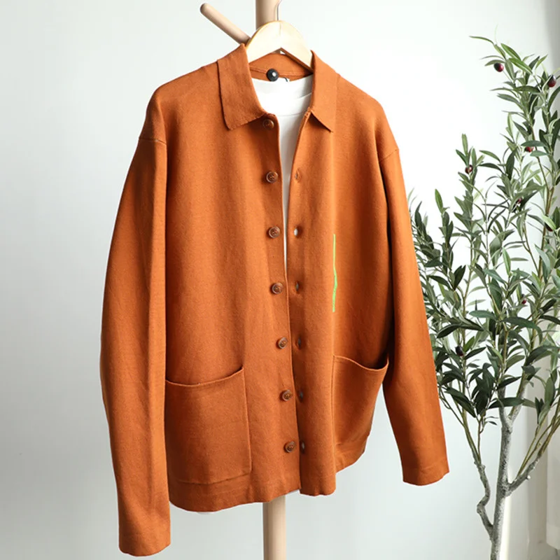 new women's long sleeved thick sweater casual New Jersey Lapel with a row of buttons fashion Korea autumn 2021 16w1829 | Женская