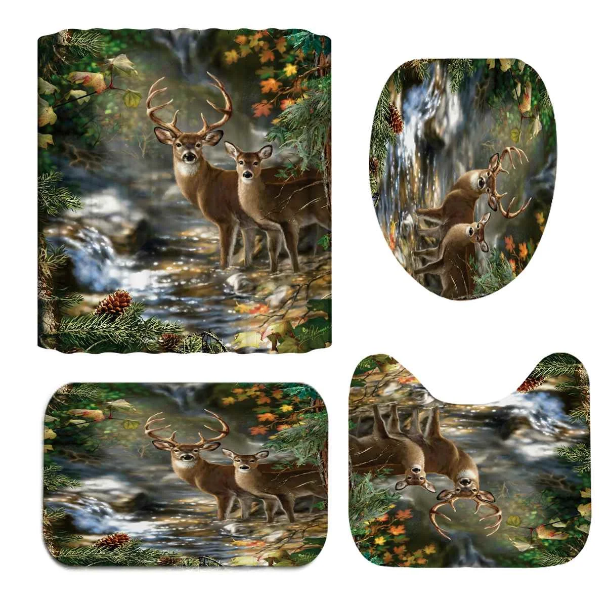 Лесной крик олень Рождество лося 180x180 см душевая занавеска пьедестал коврик