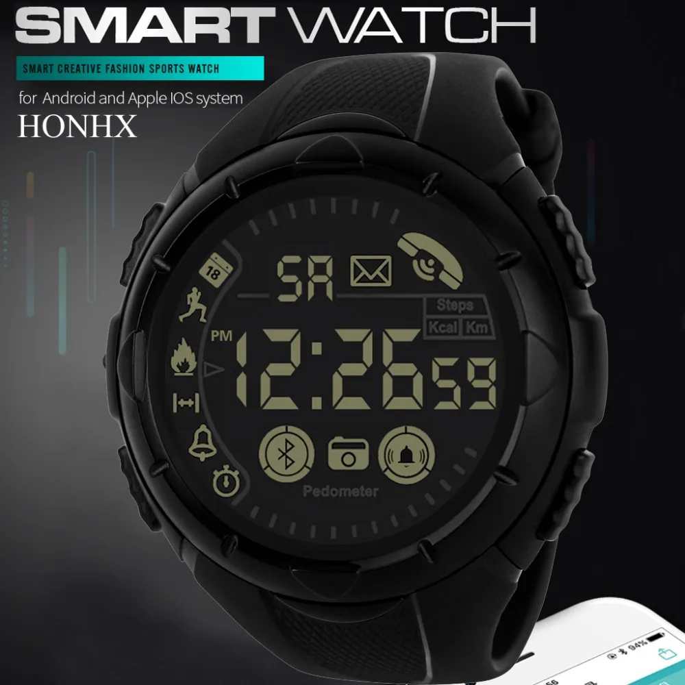 HONHX Bluetooth мужские умные спортивные часы мужские s водонепроницаемые цифровые наручные часы шагомер калории фитнес Relogio Спорт Masculino