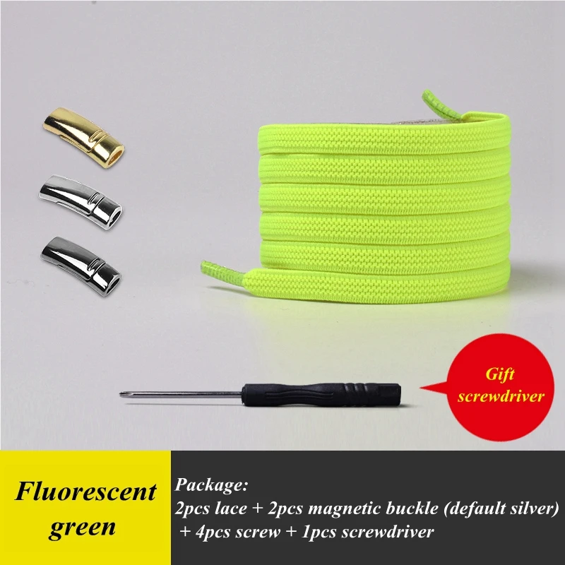Fluorescent green 1 пара эластичных магнитных шнурков, быстро не завязываются шнурки для обуви, для детей и взрослых, унисекс, фиксирующие шнурки на плоской подошве, кроссовки, шнурки для обуви - Цвет: Fluorescent green