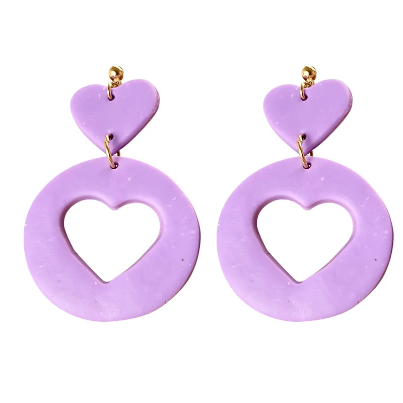 

LOVOACC Stylish Love Heart Circle Dangle Earring for Women Girls Handmade Polymer Clay Hollow Out Earring Jewelry Pendientes