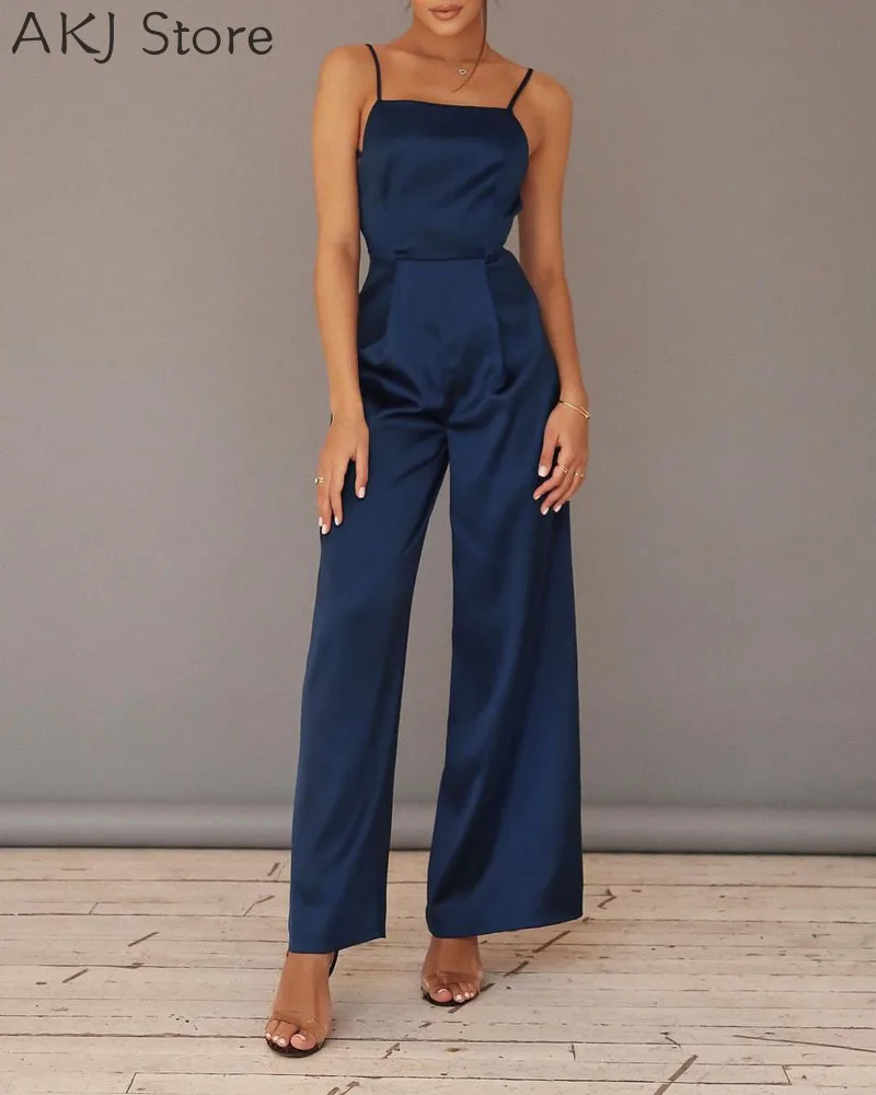 

Simple Style Women Slim Waist Wide Leg Jumpsuit