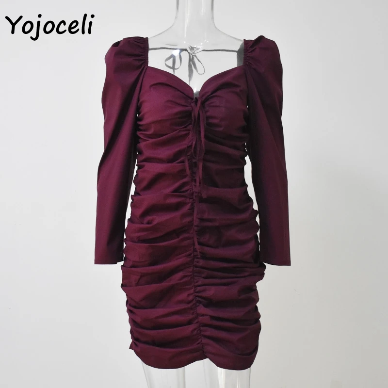 Женское винтажное платье Yojoceli облегающее мини-платье с длинным рукавом и