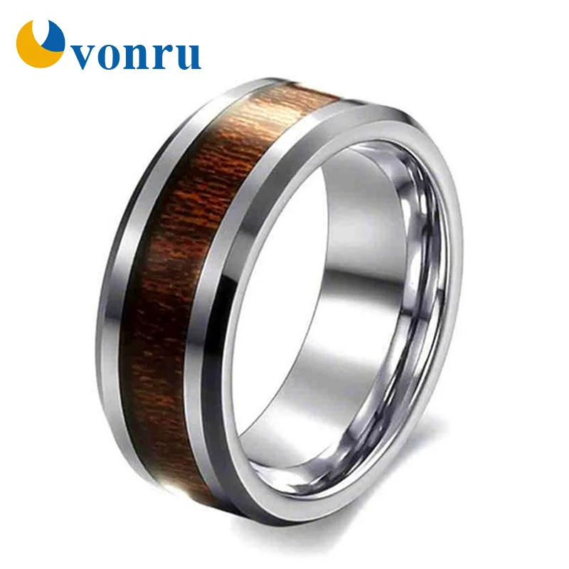 Женское и мужское кольцо из нержавеющей стали натурального дерева шириной 8 мм