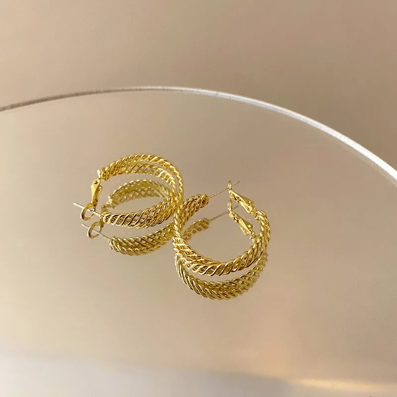 

2021 New Geometric Circular Metal Temperament Senior Drop Earrings Contracted Hollow Modelling Lovely Women Earrings