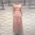 Брендовое дизайнерское подиумное платье 2020 женское Новое Розовое цветочное Сетчатое сексуальное длинное платье Летние слипоны праздничные вечерние модные платья