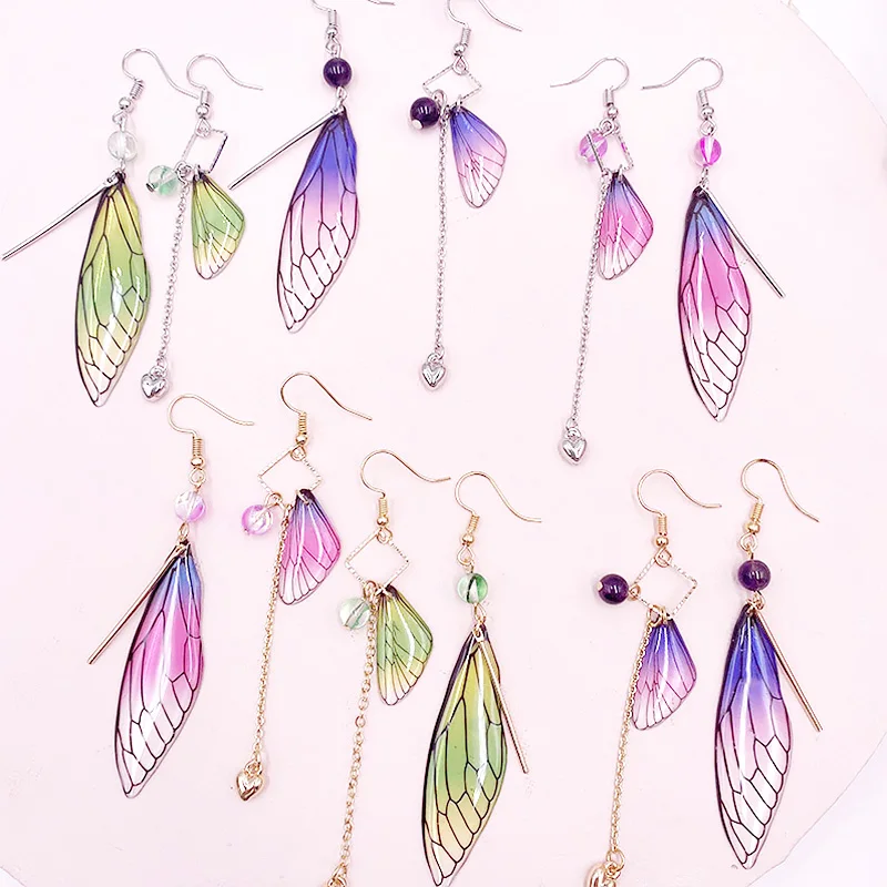 

Handmade Fairy Butterfly Wing Earrings Women Simulation Insect Wing Drop Earrings Foil Statement Earring Romantic Bridal Jewelry