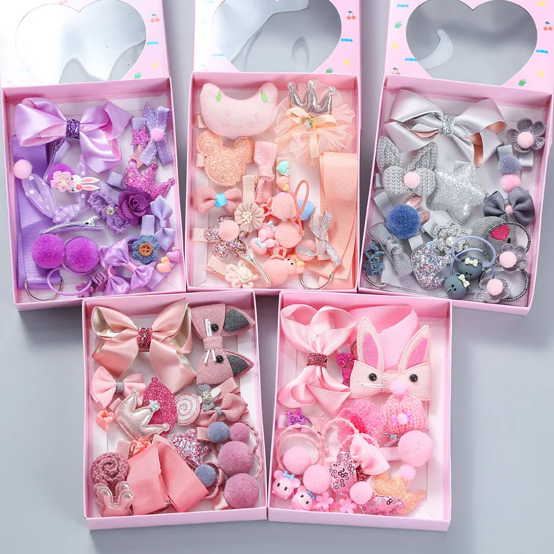 18 Pcs/Box New Kids Children Accessories Hairpins Barrettes Baby Fabric Bow Flower Headwear Hair clips Girls Headdress