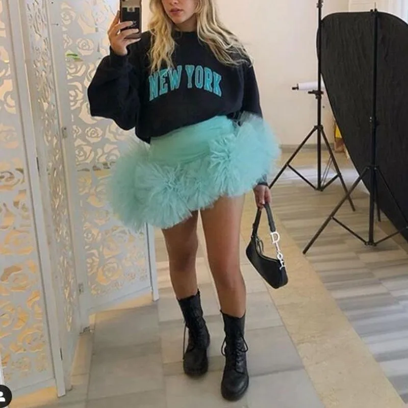 Короткая трендовая Женская юбка с оборками многослойная макси эластичная лента