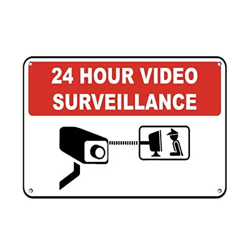 

Retro Vintage Tin Sign 8X12 24 Hour Video Surveillance Security White CCTV,Decorative Home Decor Bedroom Coffee Coffee Funny Wal