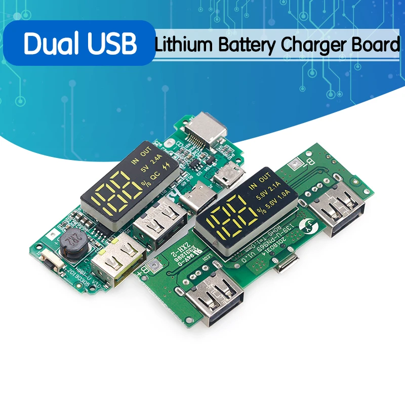 Литий Батарея Зарядное устройство доска светодиодный двойной USB 5V 2.4A Micro/Тип с