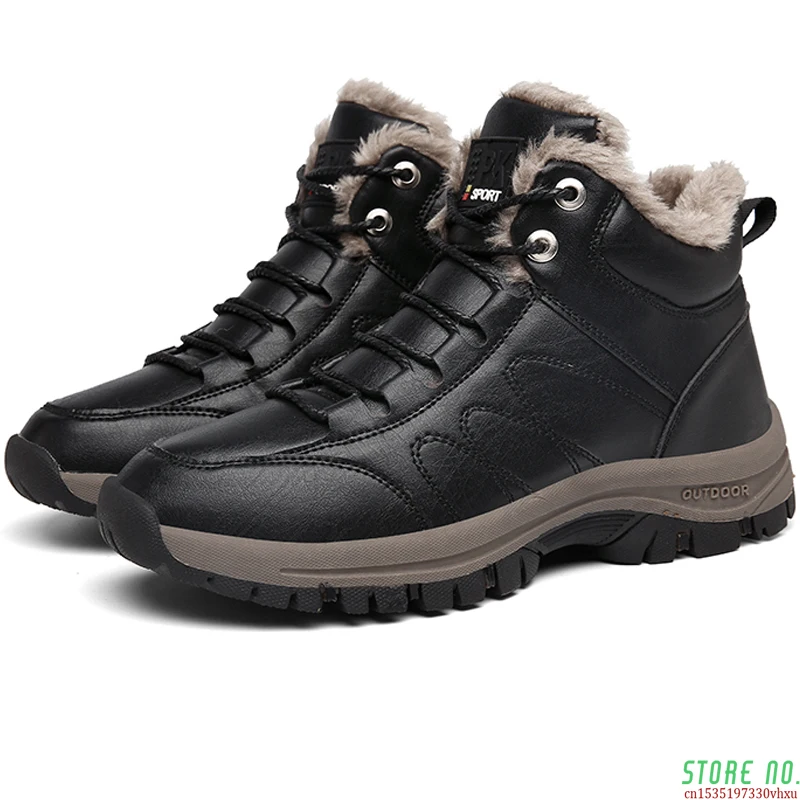 

Men High Quality Leather Boots Shoes Winter Warm Thick Sole Male Boots Sneakers Top Man Outdoor Snow Ankel Boots Mens Shoes Hot