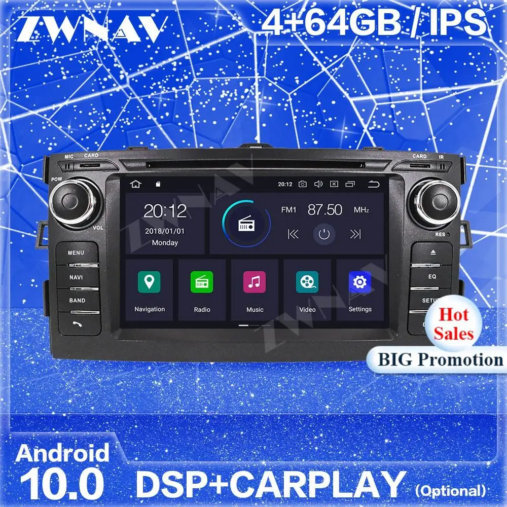 

Carplay IPS Android Screen For Toyota Auris 2006 2007 2008 2009 2010 2011 2012 Auto Radio Stereo Multimedia Player GPS Head Unit