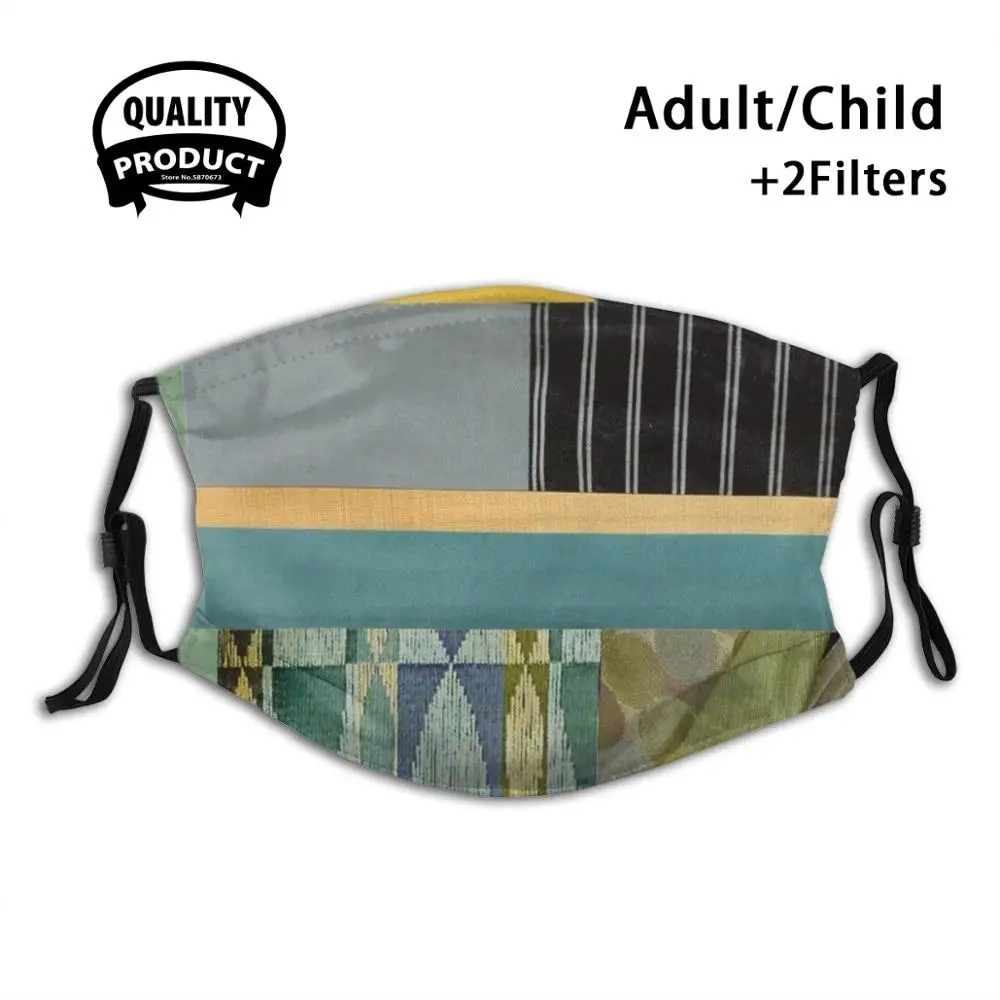 

Многоразовая маска для лица с текстильным коллажем, моющиеся фильтры, пылезащитные маски для лица, коллаж, рисунок, коллаж от Janet Towbin Stripe