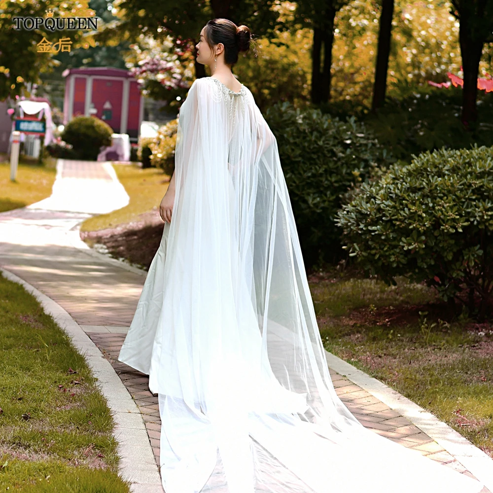 

TOPQUEEN G47 Bride Shawl 3M Bridal Cape Veil Wedding Bolero with Rhinestones Beaded Tassel Draped Wedding Cape Vei Long Wrap
