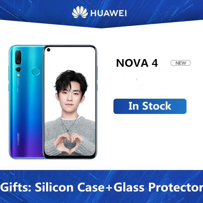 DHL Быстрая HuaWei Nova 4 4G LTE мобильный телефон Kirin 970 Android 9,0 6," ips 2310X1080 8 Гб ram 128 ГБ rom МП отпечаток пальца