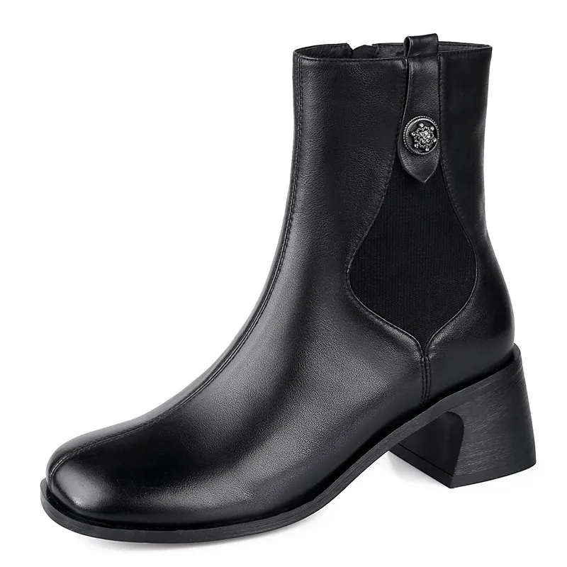 

New Fashion Leather Belt Women Ankle Boots Matin Booties Women Shoes Slip-on Square Toe Metal Decoration Square Heel 5.5cm