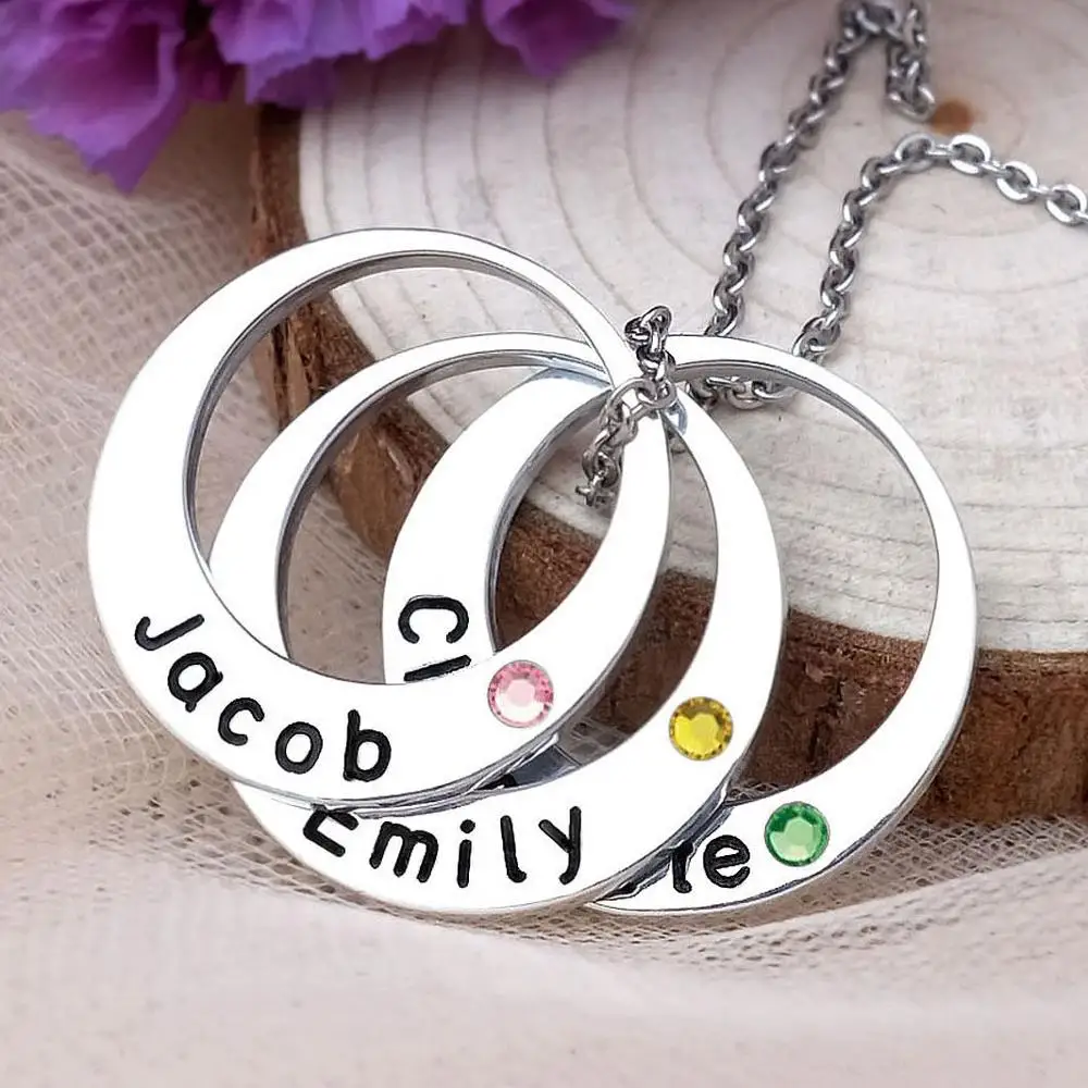 

Индивидуальное ожерелье, ожерелье из камня, кулон в виде Круга, на заказ, семейные имена, ювелирное изделие, подарок на день матери