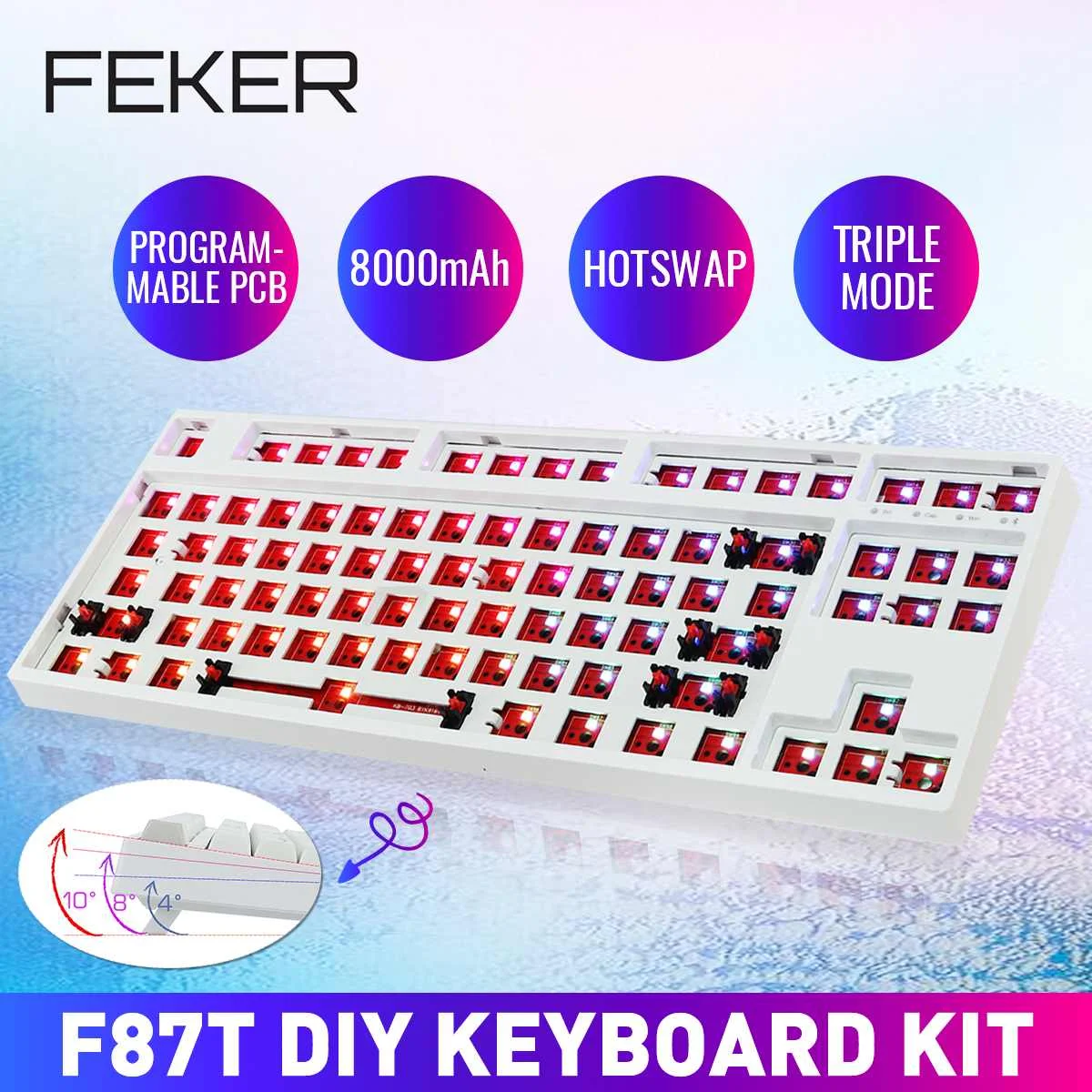 

Набор для клавиатуры FEKER с 87 клавишами Hotswap, 2,4 ГГц, bluetooth, RGB-подсветка, матовый чехол из АБС-пластика, механическая клавиатура, набор на заказ